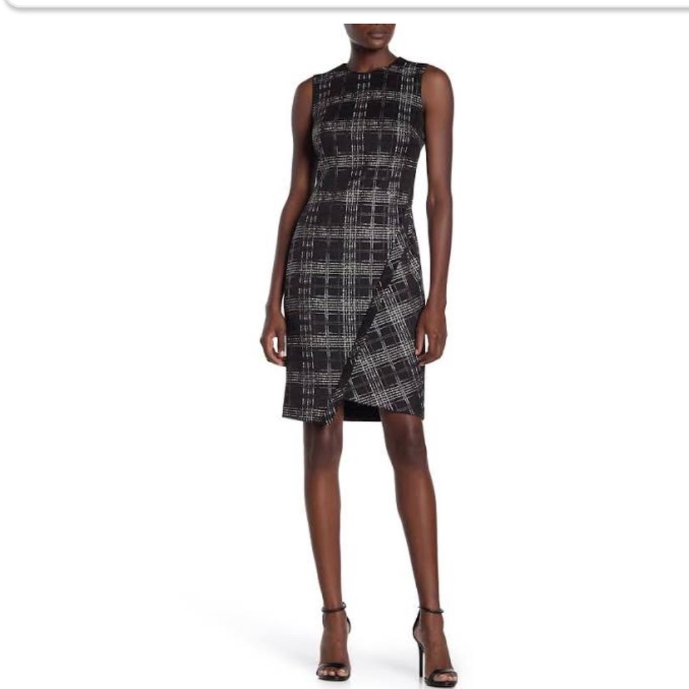 Tommy Hilfiger Black & White Plaid Sleeveless Midi Sheath Dress